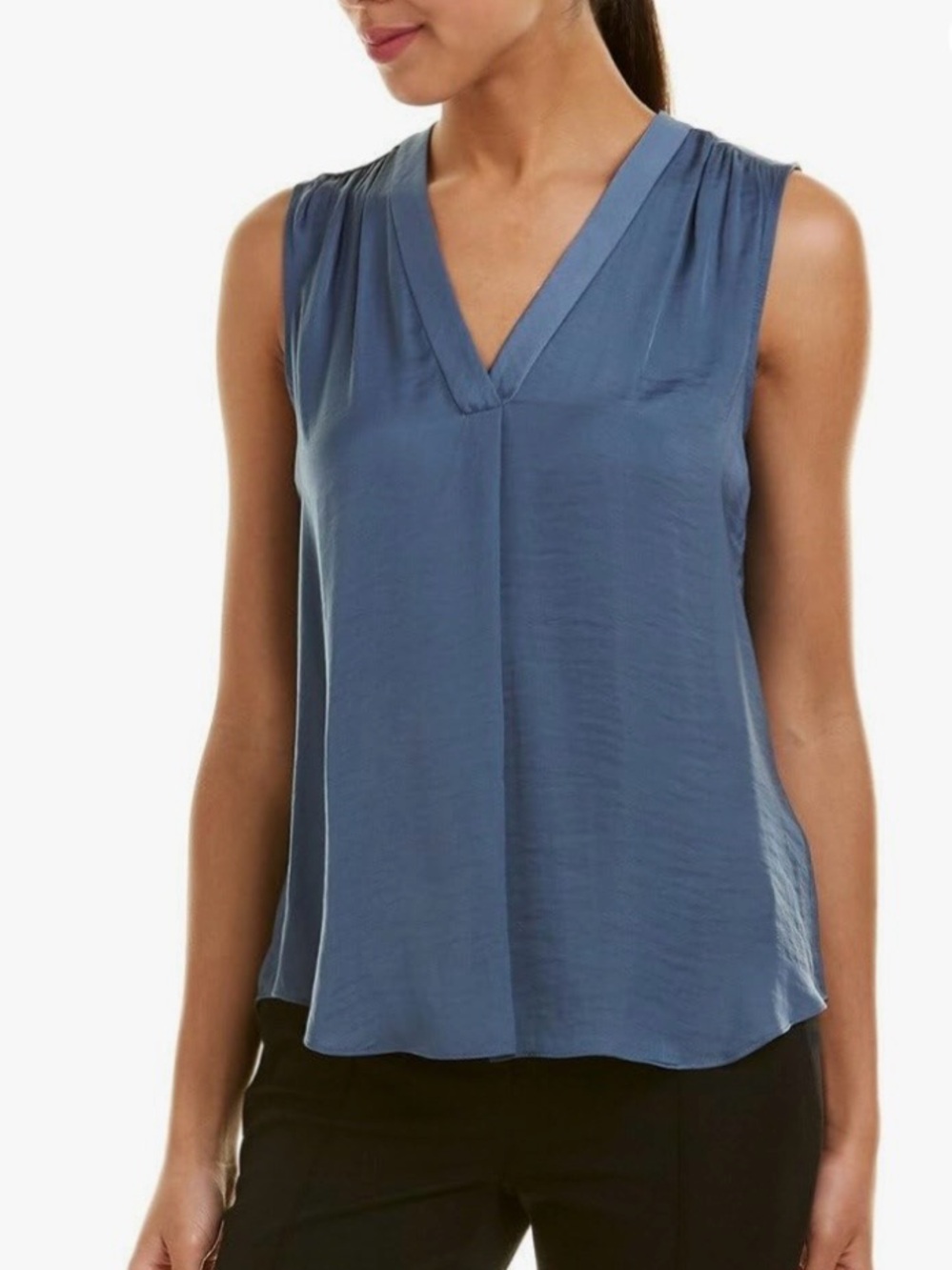 Vince Camuto Slate Blue Sleeveless V-Neck Pleated Camisole